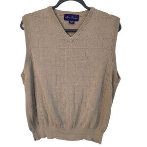 Alan Flusser 100% Silk V Neck Mens M Sweater Vest Tan Grandpacore Office Casual